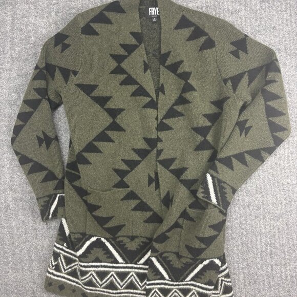 Frye Sweaters - Frye Cardigan Sweater Womens Medium Green Southwestern Aztec Open Front Pockets